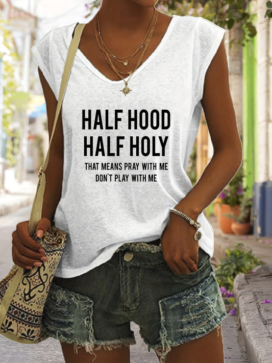 Half Hood Half Holy Print Tank Top for Women