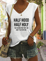 Half Hood Half Holy Print Tank Top for Women