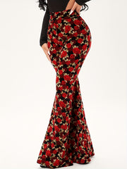 Floral Print High Rise Flared Leg Trousers