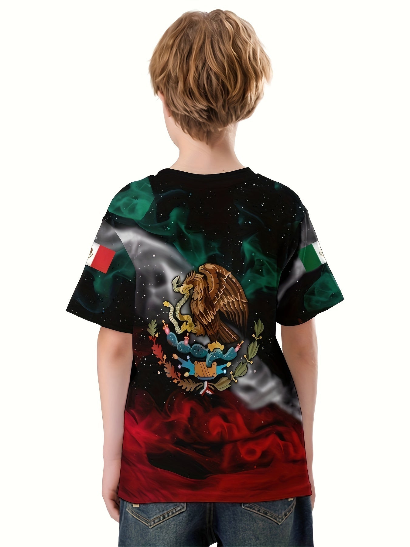 Mexico Flag 3D Print Boys Tee Lightweight Round Nec