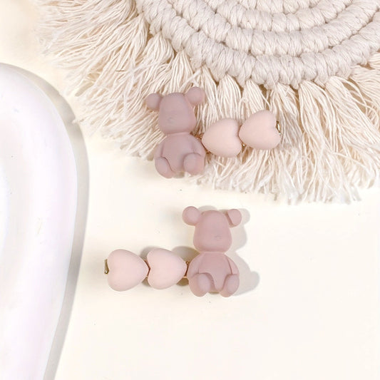 Resin Bear Heart Decor Hair Clip, Cute Cartoon Design