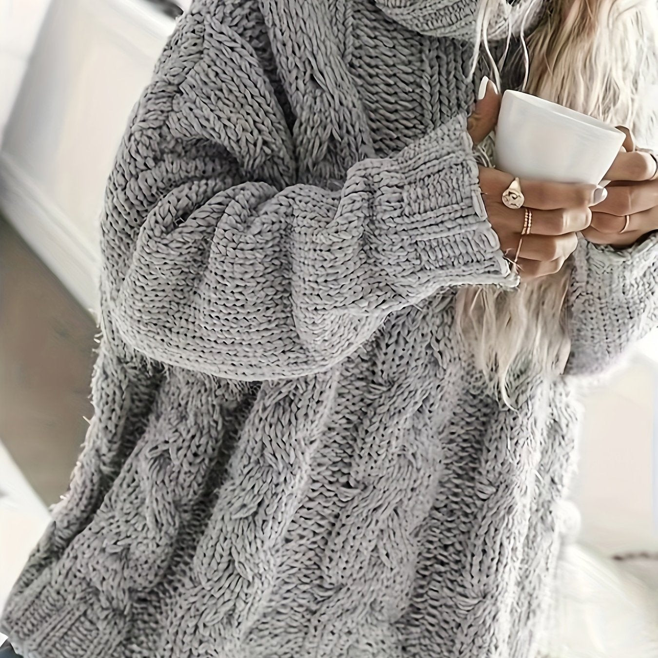  Solid Cable Long Sleeve High Neck Jumper