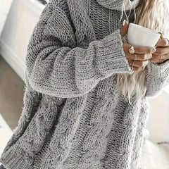  Solid Cable Long Sleeve High Neck Jumper