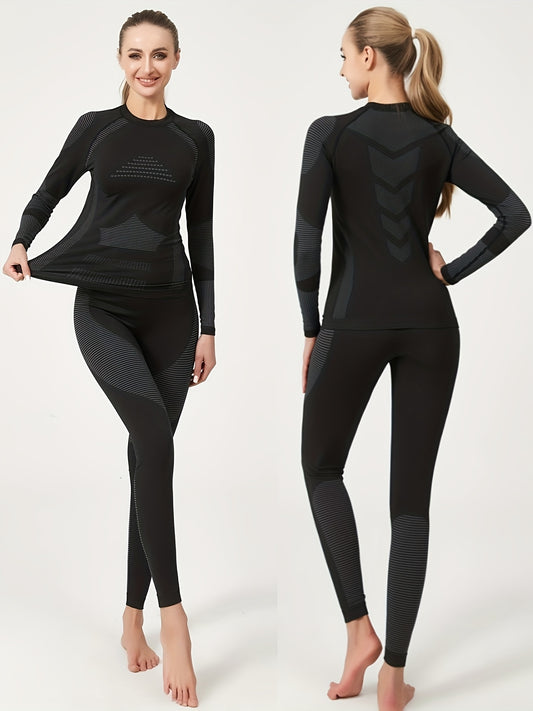 2pcs Thermal Underwear Set Long Sleeves Tops & Leggings Suit Women's Activewear
