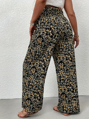  Floral Print Wide Leg Trousers w/ Belt
