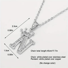 Zircon Crown Letter Necklace Pendant in Golden Plated Copper Chain