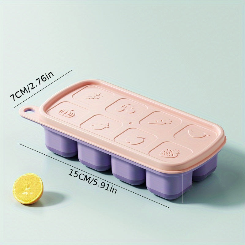 Silicone Ice Cube Tray with Lid, 8 Cubes, Easy Release, Cocktails
