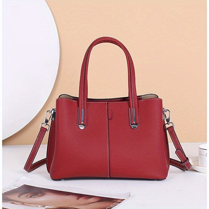 Leather Women's Handbag with Shoulder Strap Zipper Closure
