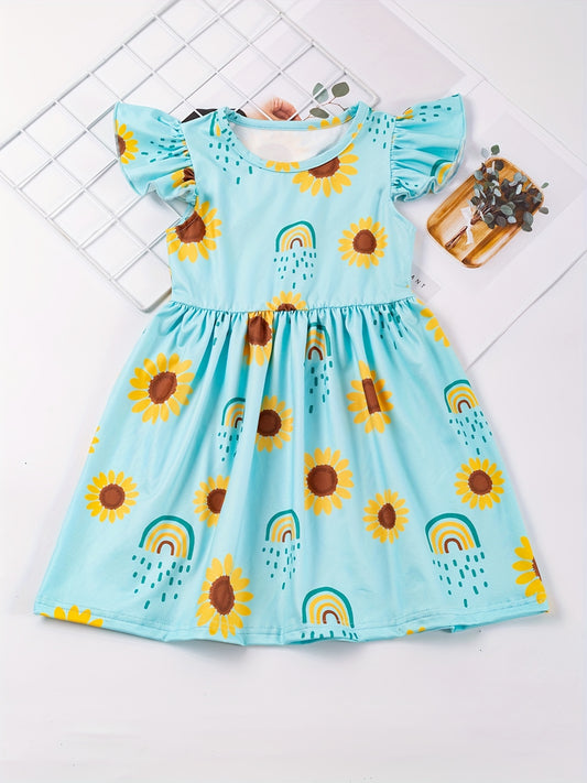 Girls Casual Rainbow Print Dress Summer Kids Clothes