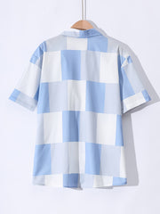 Grid Pattern Men's Short Sleeve Shirt - Summer Casual Button Up