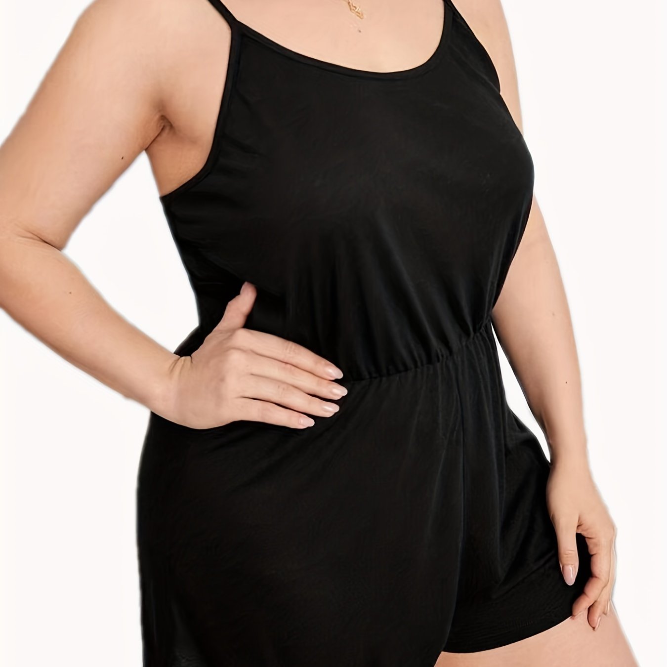  Solid Cami Pajama Romper with Nipped Waist