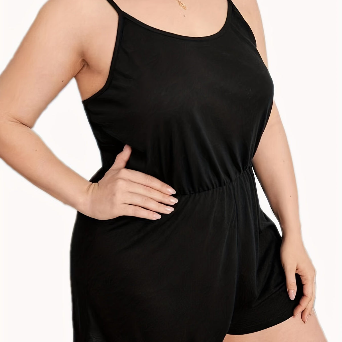  Solid Cami Pajama Romper with Nipped Waist