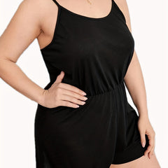  Solid Cami Pajama Romper with Nipped Waist
