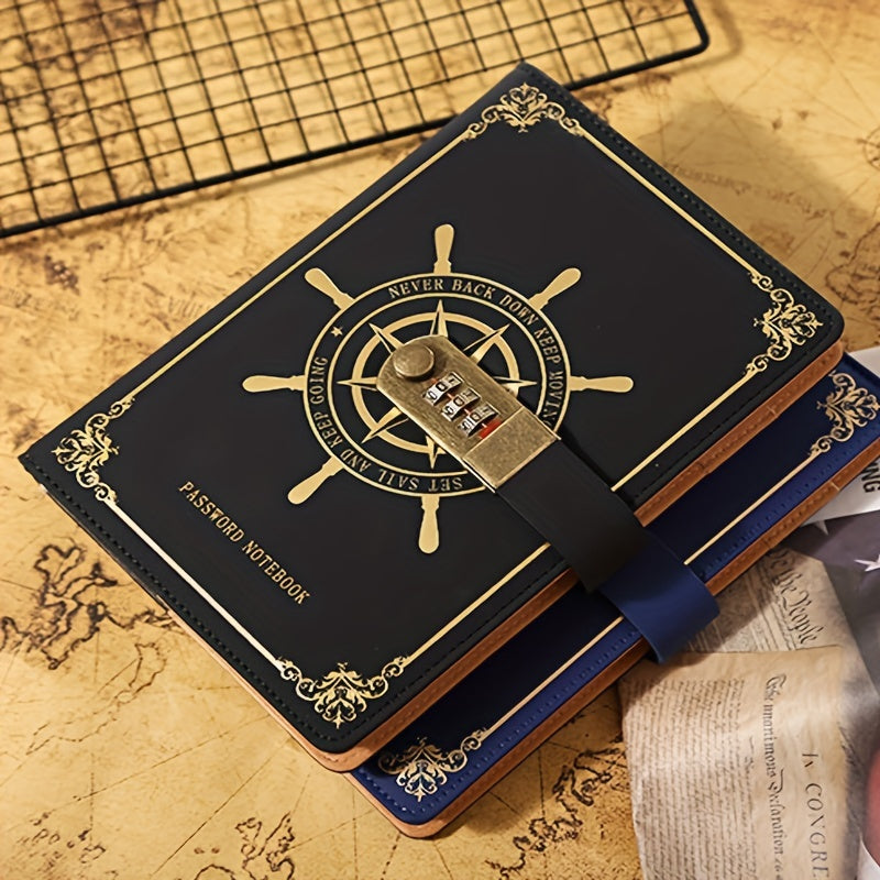 Sailor Sailing Password Notebook With Lock PU Leather 200 Pages