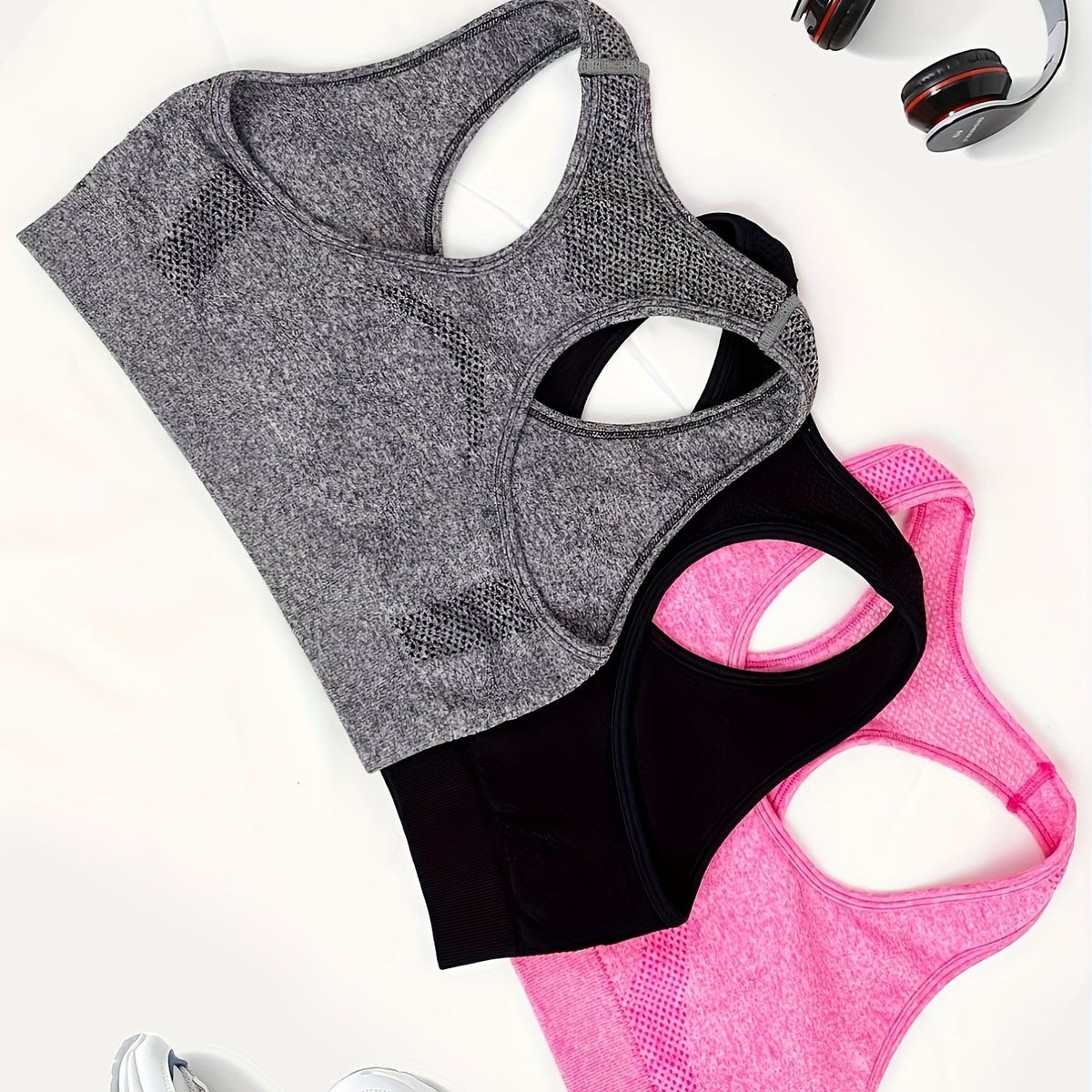 3pcs Solid Yoga Tank Top Sports Bra Sets for Women