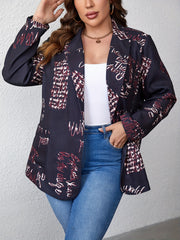  Graffiti Print Long Sleeve Blazer with Pockets