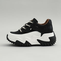 Women's Cutout Chunky Sneakers Lace Up Breathable Thick Sole Walking Shoes
