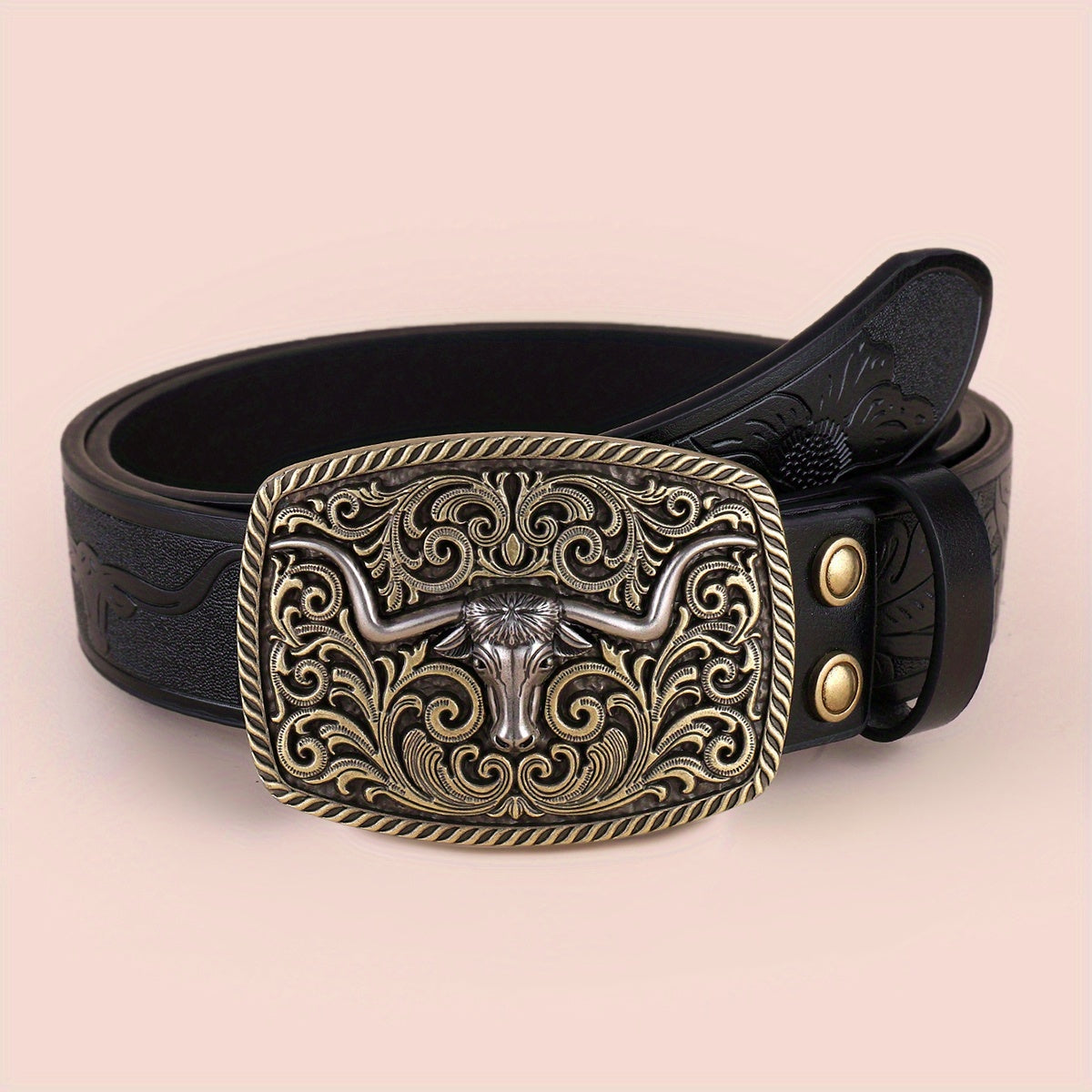 Men's Western Cowboy Embossed Leather Belt