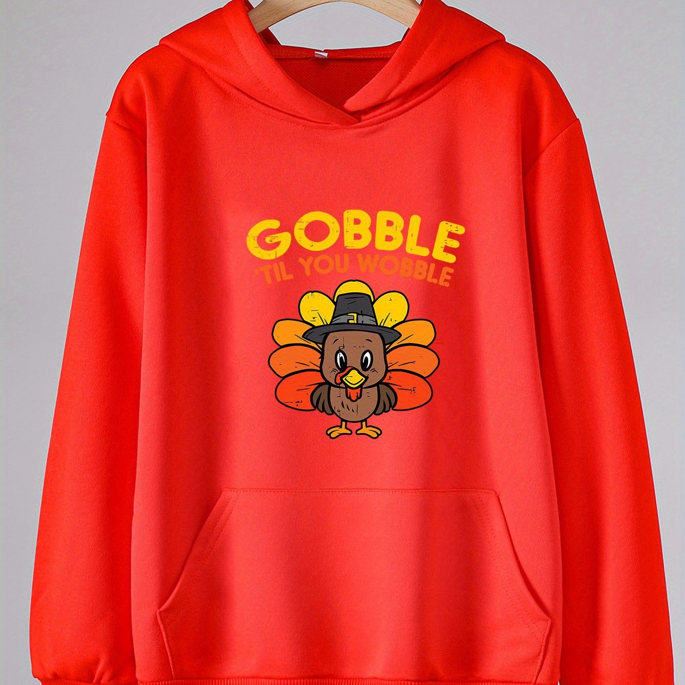 Turkey Print Thanksgiving Hoodie For Girls Kids Pullover Hooded Top