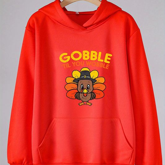 Turkey Print Thanksgiving Hoodie For Girls Kids Pullover Hooded Top