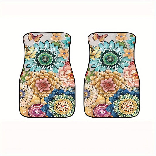 4pcs Colorful Floral Car Floor Mats Water Absorbent Non-slip Stain Resistant