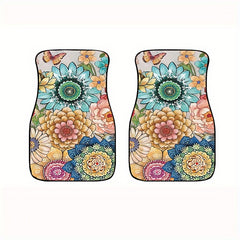 4pcs Colorful Floral Car Floor Mats Water Absorbent Non-slip Stain Resistant