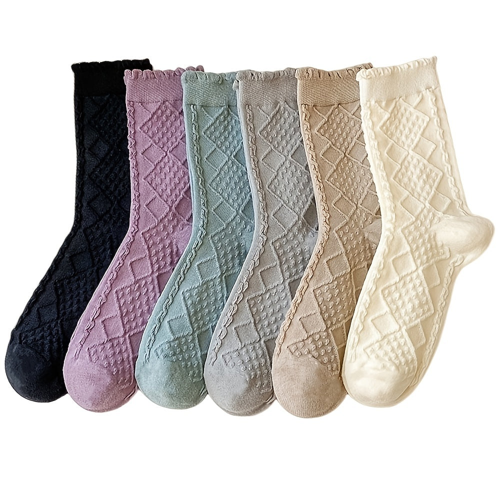 6 Pairs Women's Cotton Ruffle Crew Socks