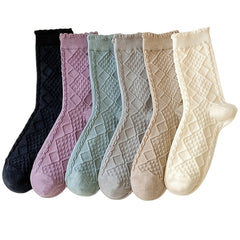 6 Pairs Women's Cotton Ruffle Crew Socks