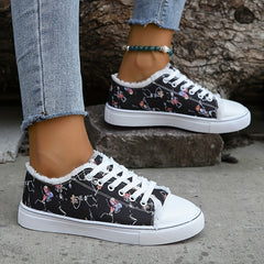 Women's Skull Print Lace Up Canvas Sneakers Lightweight Halloween Shoes