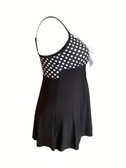 Vacay Tankini Set Women's Plus Dot Print V Neck Knot Front