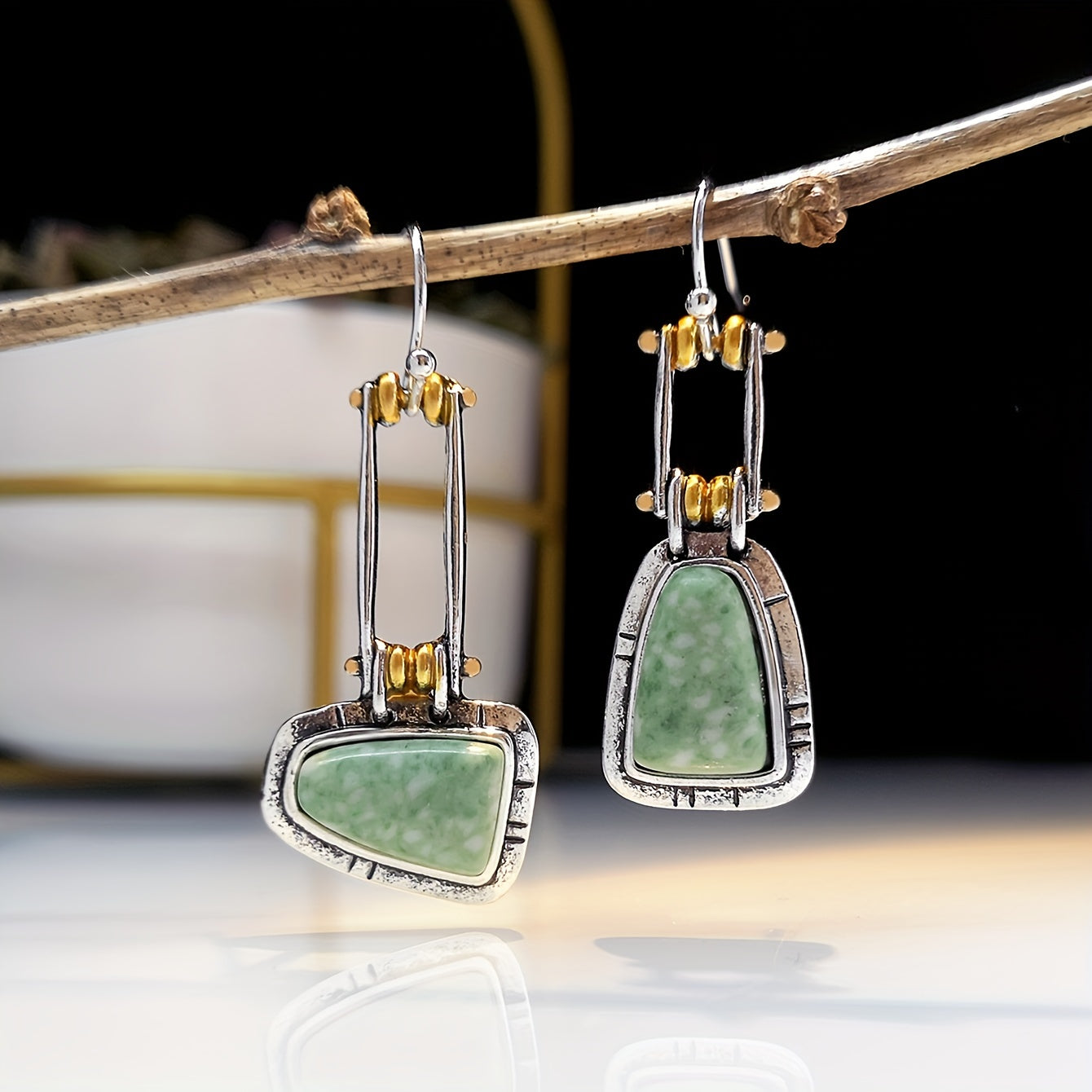 Turquoise Gemstone Stud Earring with Zircon Inlay