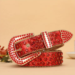 Men's PU Belt Pearlescent Sequins Faux Diamond Rhinestone Belt