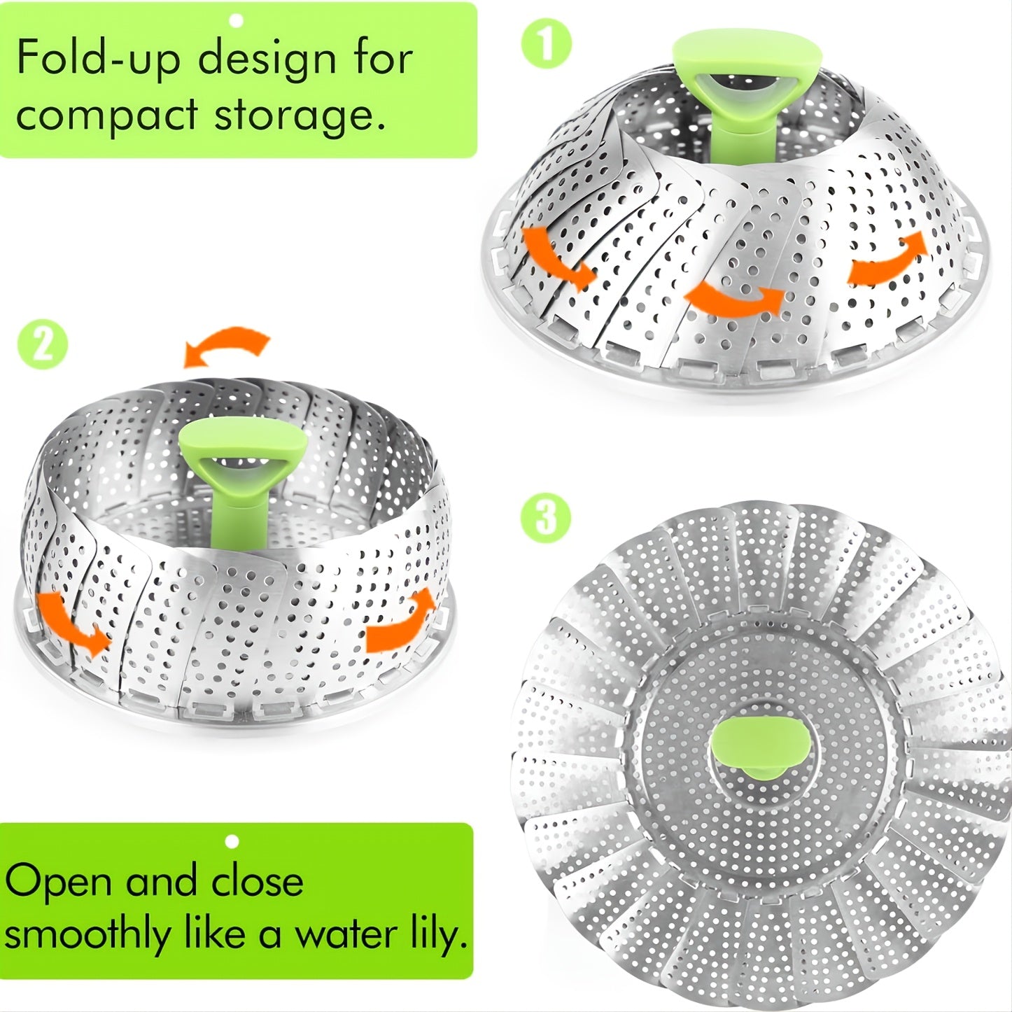 Foldable Stainless Steel Vegetable Steamer Basket - Easy Vegetable Steaming