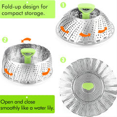Foldable Stainless Steel Vegetable Steamer Basket - Easy Vegetable Steaming