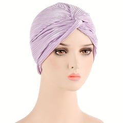 Pleated Striped Turban Cap Solid Head Wrap Classic Head Scarf
