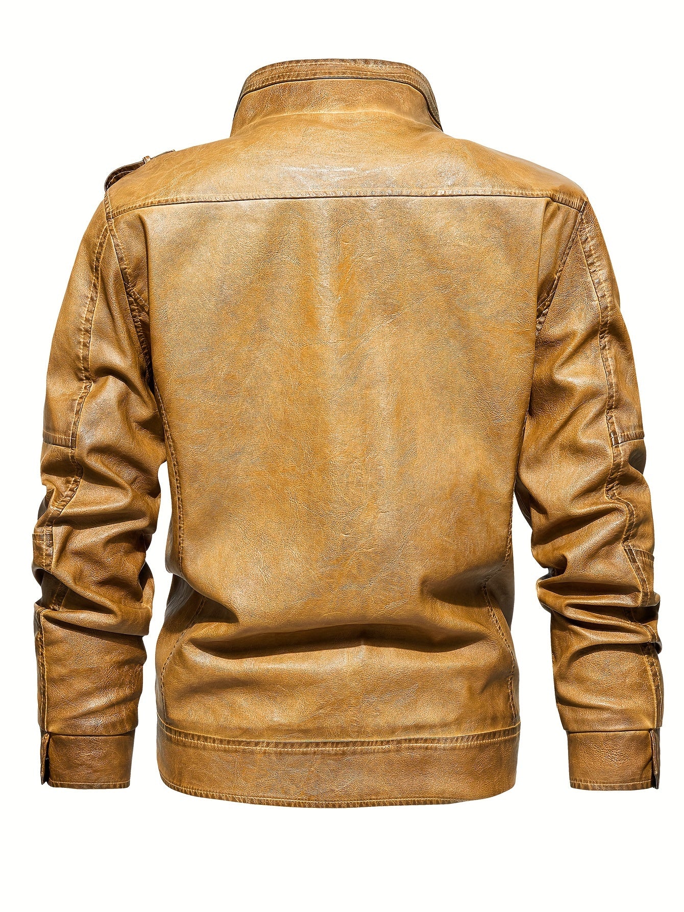 Men's Stand Collar PU Leather Jacket Retro Windproof Warm Jacket