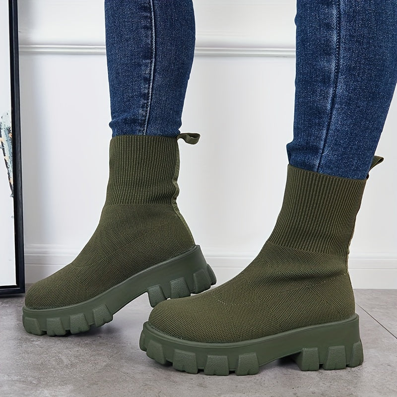 Women's Knitted Short Boots Slip On Stretch Boots Outdoor Non Slip Shoes