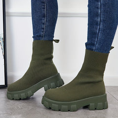 Women's Knitted Short Boots Slip On Stretch Boots Outdoor Non Slip Shoes