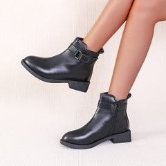 Solid Round Toe Combat Boots Zipper Buckle Short Tube Chelsea Boots