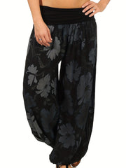  Floral Print High Rise Harem Pants