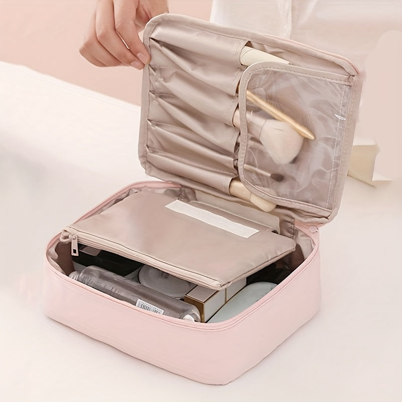 Travel Cosmetic Bag with Makeup Brush Holder Waterproof Portable Toiletry Case