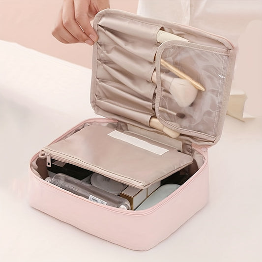 Travel Cosmetic Bag with Makeup Brush Holder Waterproof Portable Toiletry Case