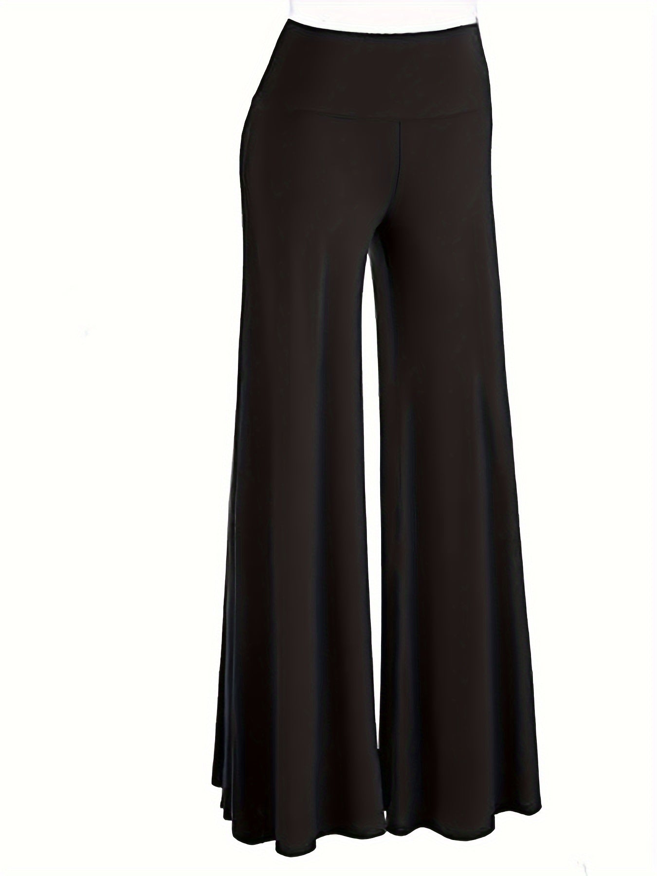  Solid Wide Band Waist High Rise Wide Leg Pants