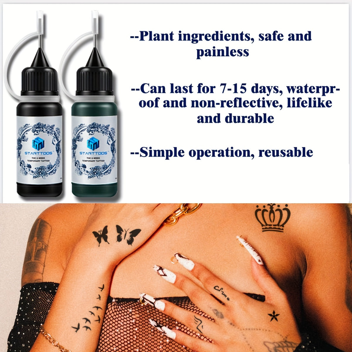 8 Sheets Tattoo Stencils & 6 Bottles Ink Set