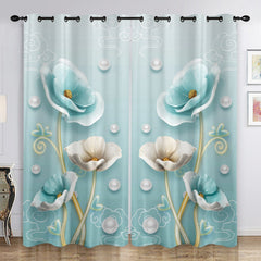 2pcs Floral Pattern Curtain For Bedroom