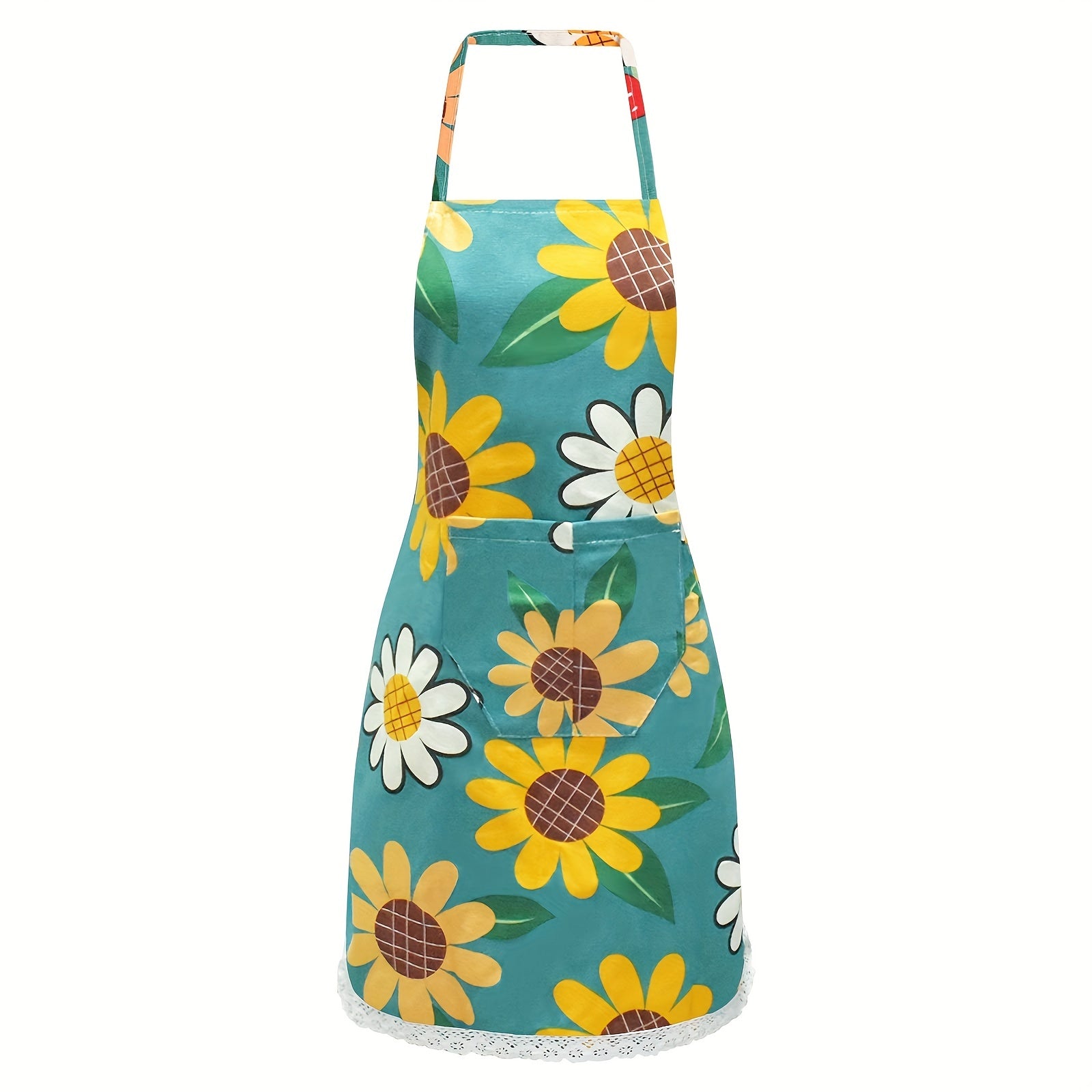 Waterproof Floral Apron with Pocket for Kitchen Gardening and Salon