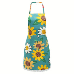 Waterproof Floral Apron with Pocket for Kitchen Gardening and Salon