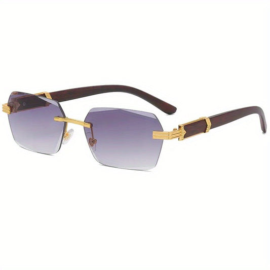 Men's Rimless Square Wood Grain Sunglasses UV400