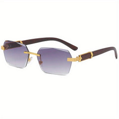 Men's Rimless Square Wood Grain Sunglasses UV400