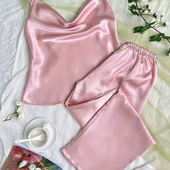 Satin Pajama Set V Neck Cami Top & Pants Women's Sleepwear